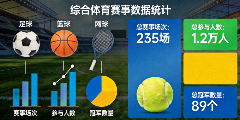 综合体育赛事数据统计可视化图表展示 - 包含足球篮球网球等多项目数据